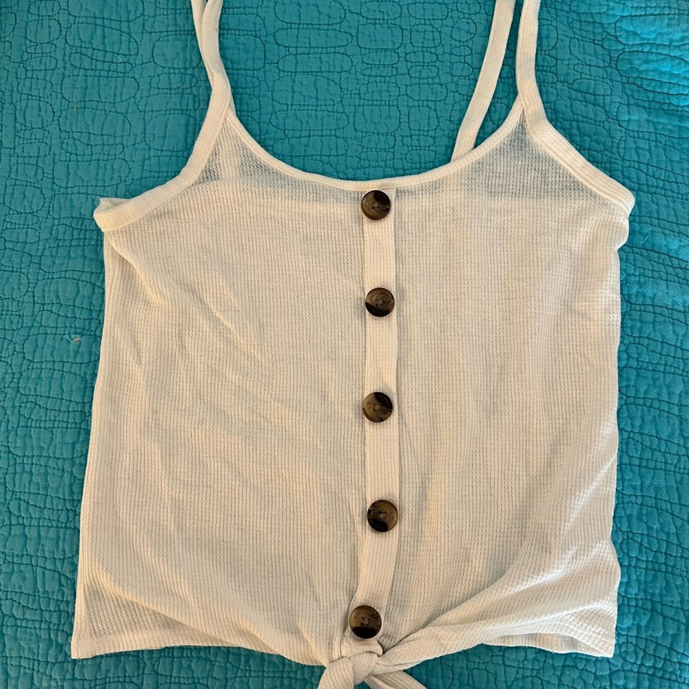 American Eagle White Button-Down Tank Top
